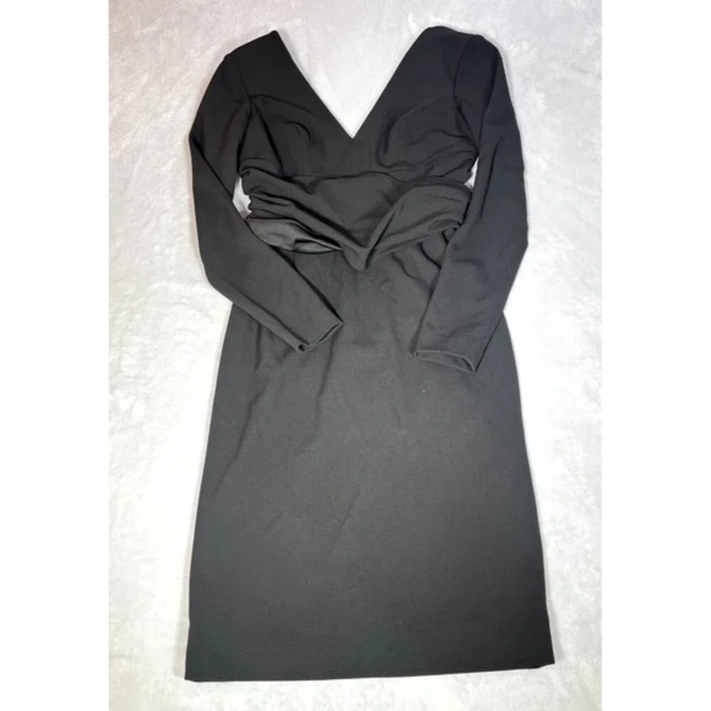 Dress The Population Dress‎ Womens S Small Black Long Sleeve V Neck Midi Sheath